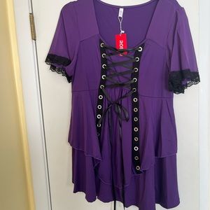 NWT Purple Lace Up Layered Top